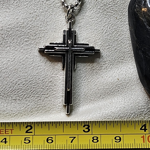 Silver Beveled Tier Cross Pendant - Picture 6 of 8